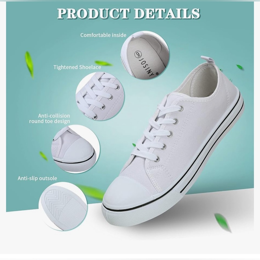 Josiny White Lace Up Canvas Low Top Sneakers Shoes - Picture 10 of 10